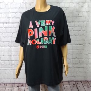 New Victoria's Secret Pink A Very Pink Holiday o/s black T-shirt
